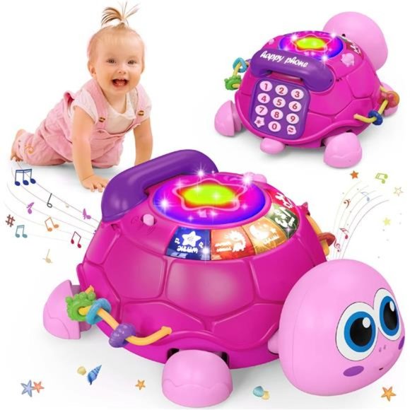 Baby Toys 6 to 12 Months, Musical Turtle Crawling Toys  (Pink) - Picture 1 of 6